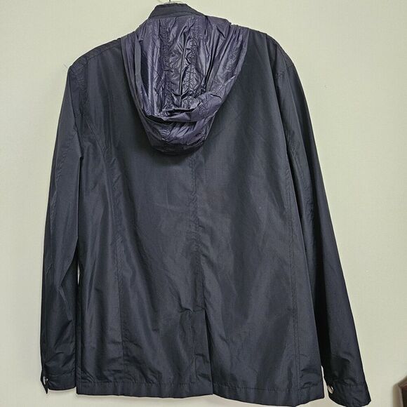 Original Navy Blue Windbreaker Parka Jacket Medium Zip Away Hood Lined Pockets - Picture 2 of 12
